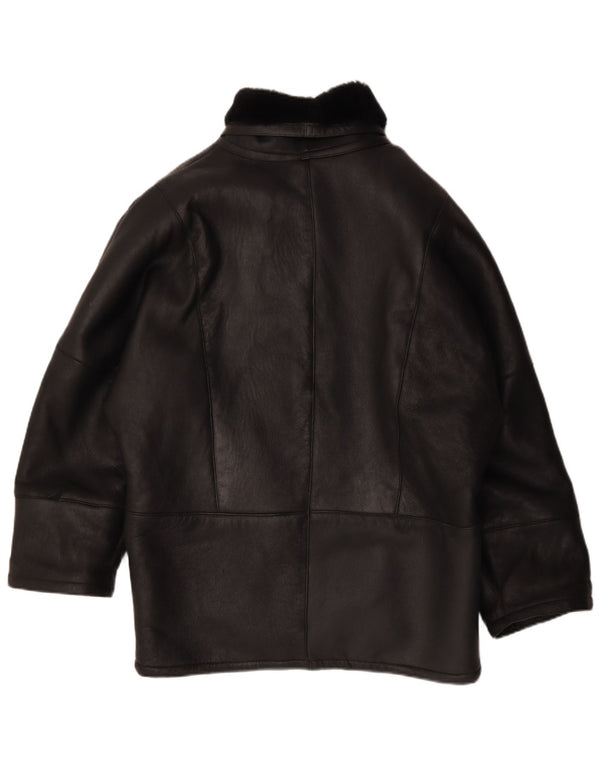 Vintage Womens Oversized Shearling Jacket IT 44 Medium Black Leather