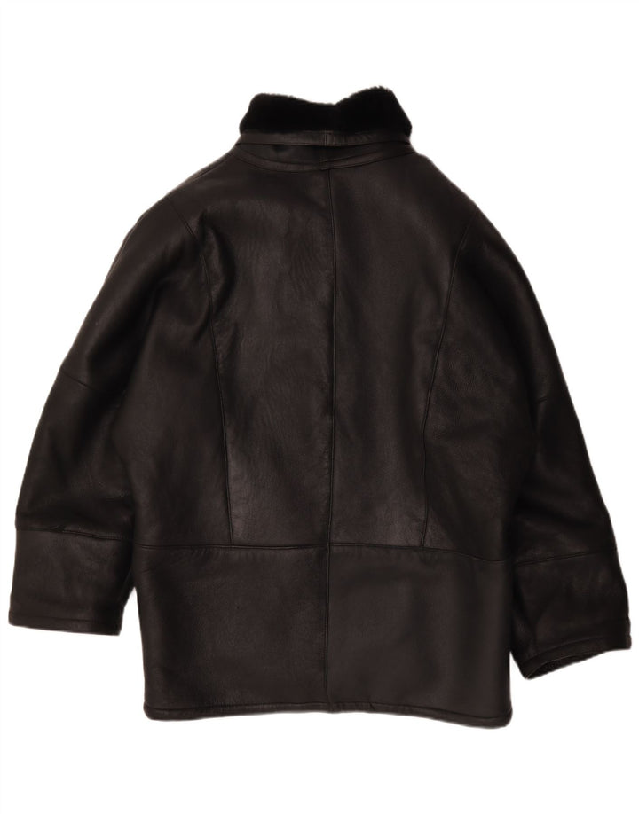 Vintage Dame Oversized Shearling Jacket IT 44 Medium Sort Læder
