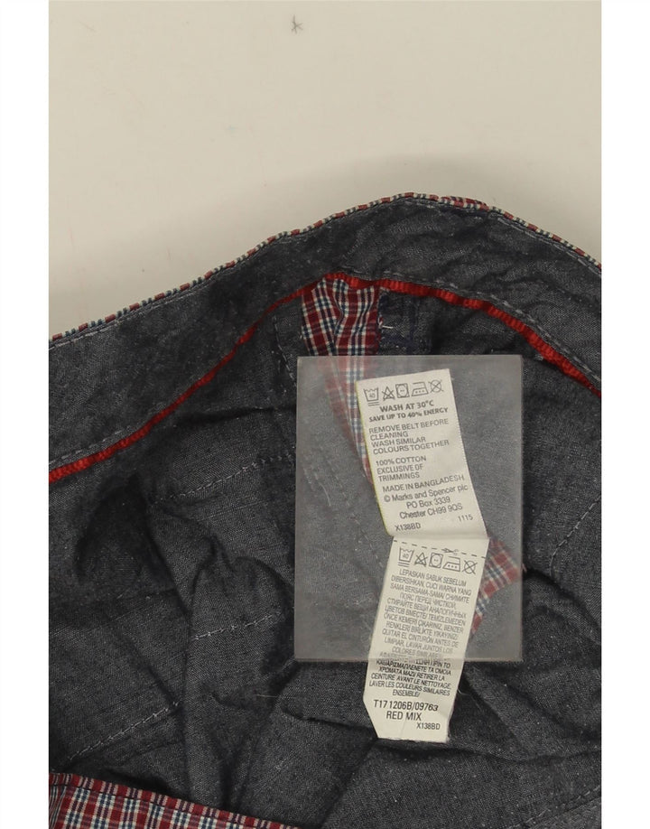 Marks & Spencer Herre Chino Shorts W38 XL Rød Gingham Bomuld