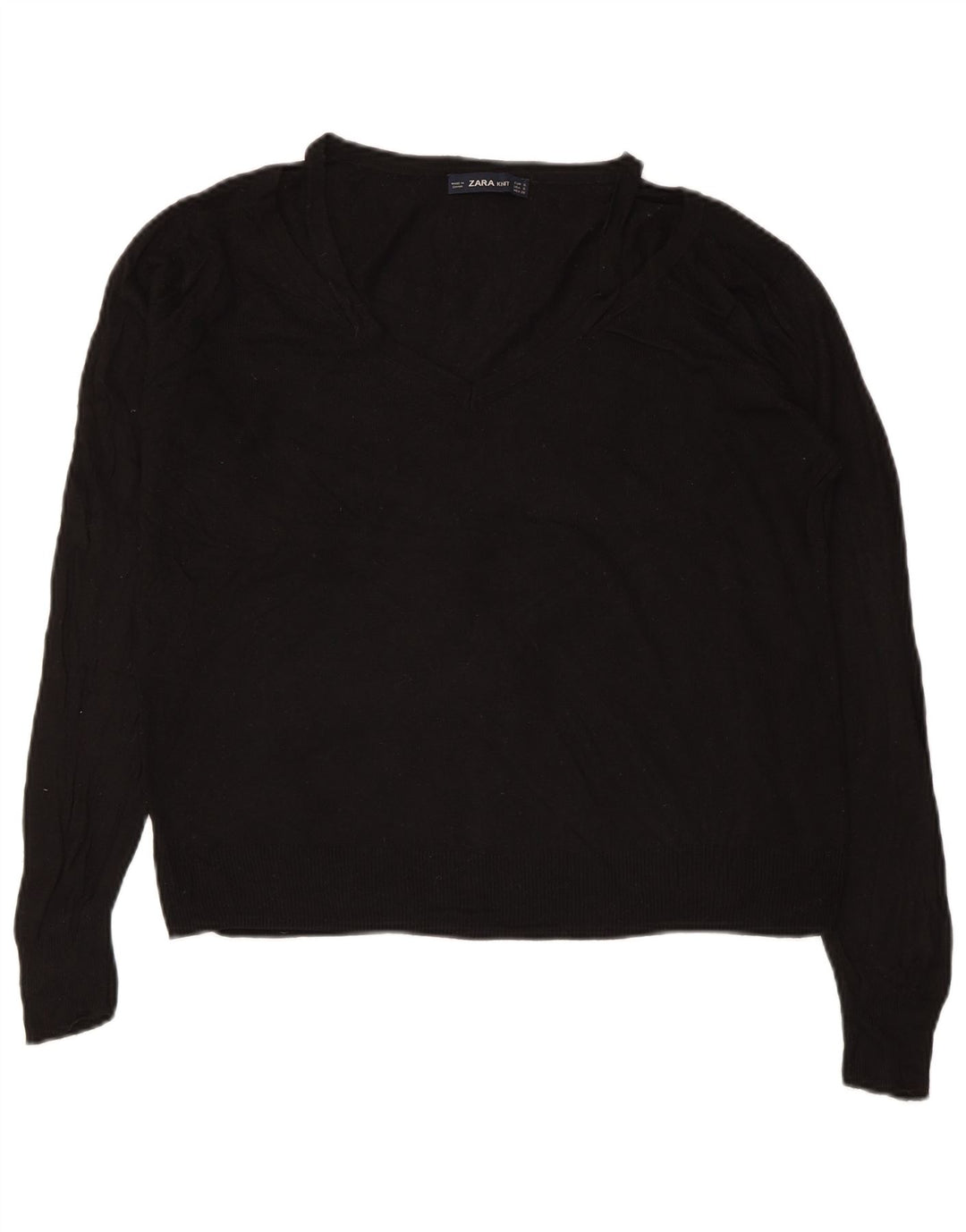 ZARA Dame Oversized V-hals sweater UK 10 Small Black Viscose