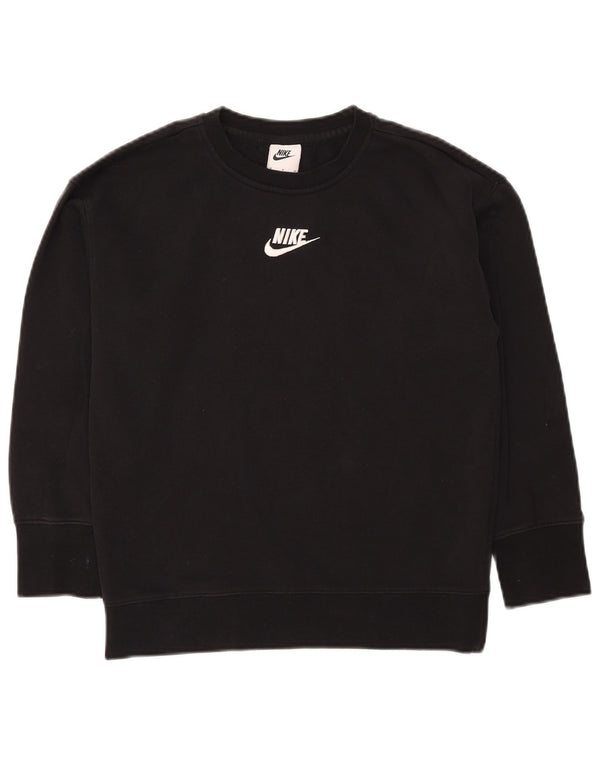 NIKE Girls Graphic Sweatshirt Jumper 10-11 Years Medium Black Cotton