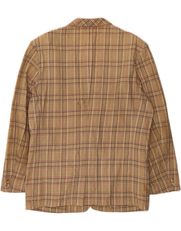 STEFANEL Mens 2 Button Blazer Jacket UK 40 Large Beige Check Cotton Vintage Stefanel and Second-Hand Stefanel from Messina Hembry 