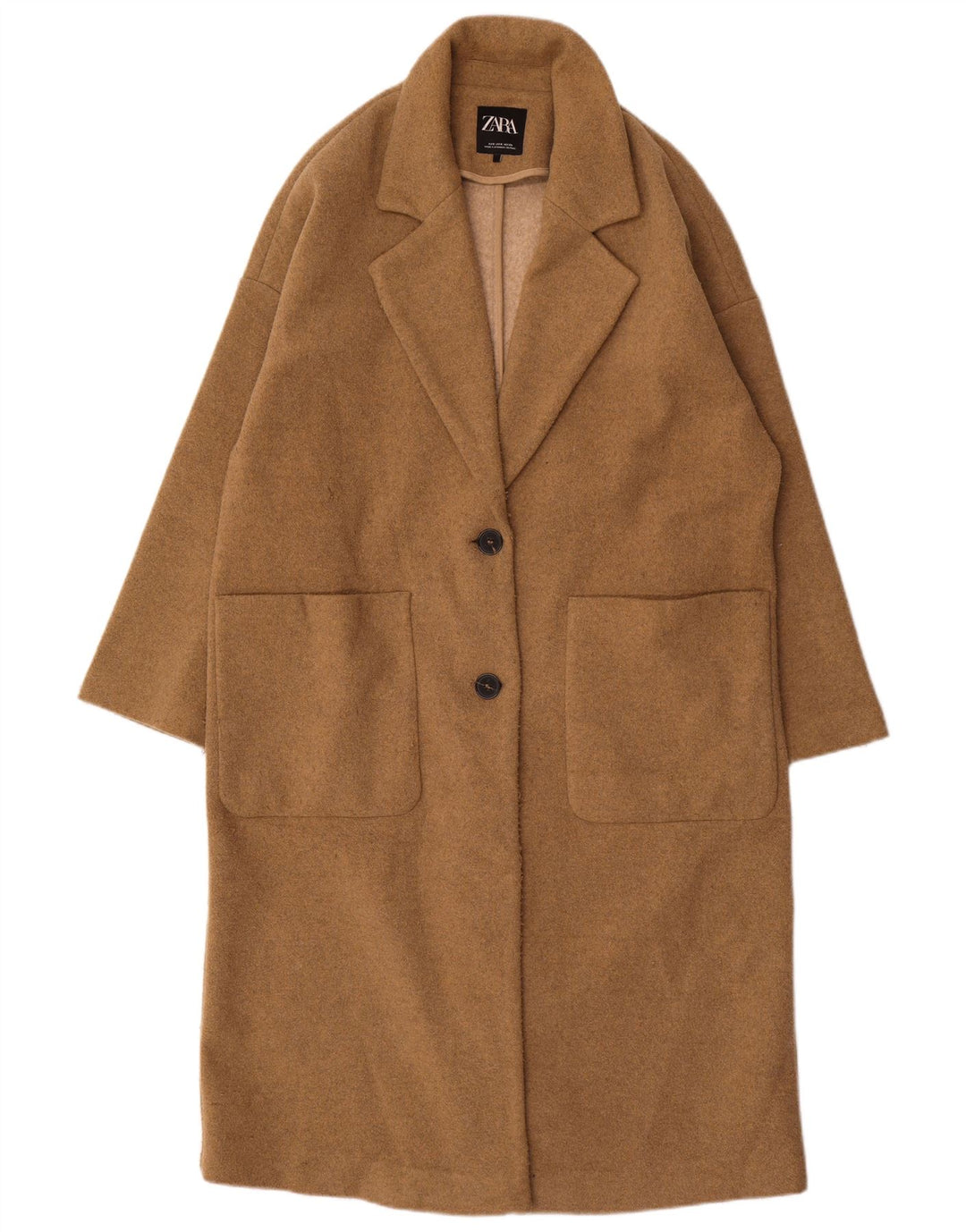 Zara Dame Oversized Overfrakke UK 10 Small Beige Polyester