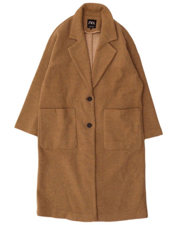 Zara Dame Oversized Overfrakke UK 10 Small Beige Polyester