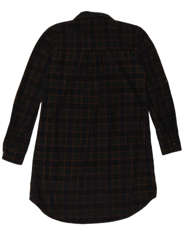 Fedt ansigt kvinders fløjl langærmet polokjole UK 8 Small Navy Blue Check