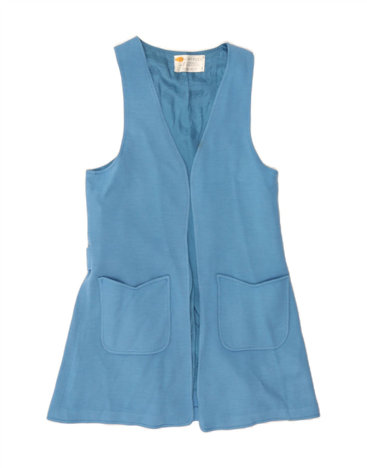 VINTAGE Womens Sleeveless Open Blazer Jacket UK 12 Medium Blue Synthetic Vintage Vintage and Second-Hand Vintage from Messina Hembry 
