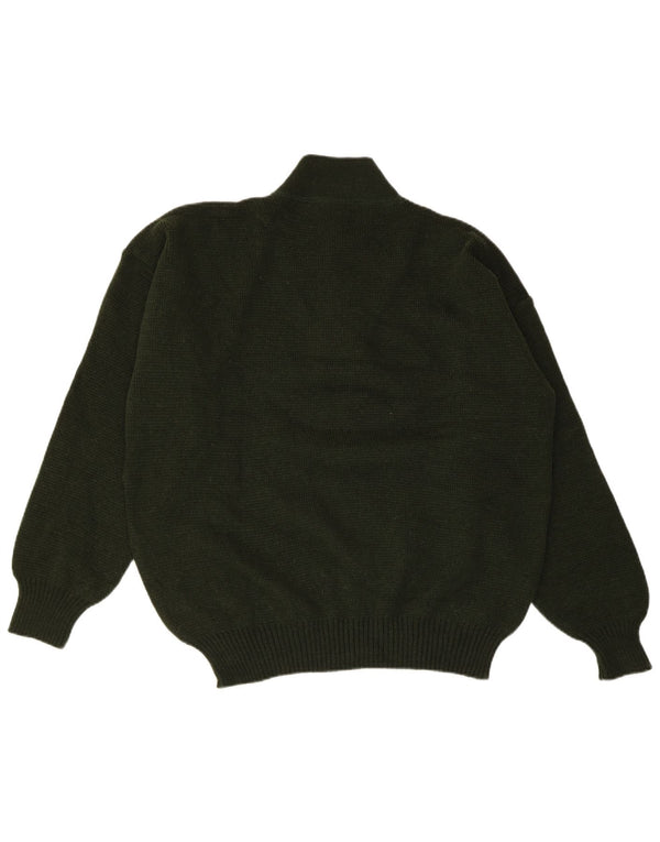 VINTAGE Herre Button Neck Jumper Sweater Large Green