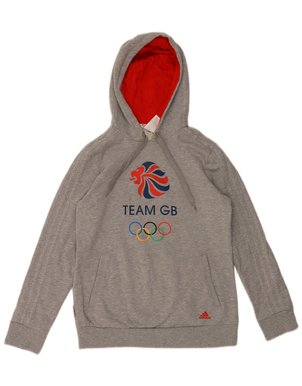 Adidas Graphic Hoodie Jumper UK 12/14 Medium Grey Bomuld