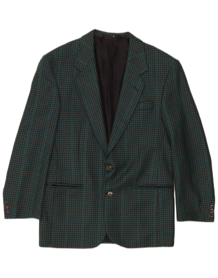 Vintage herre 2-knaps blazerjakke IT 46 Small Green Houndstooth New Wool