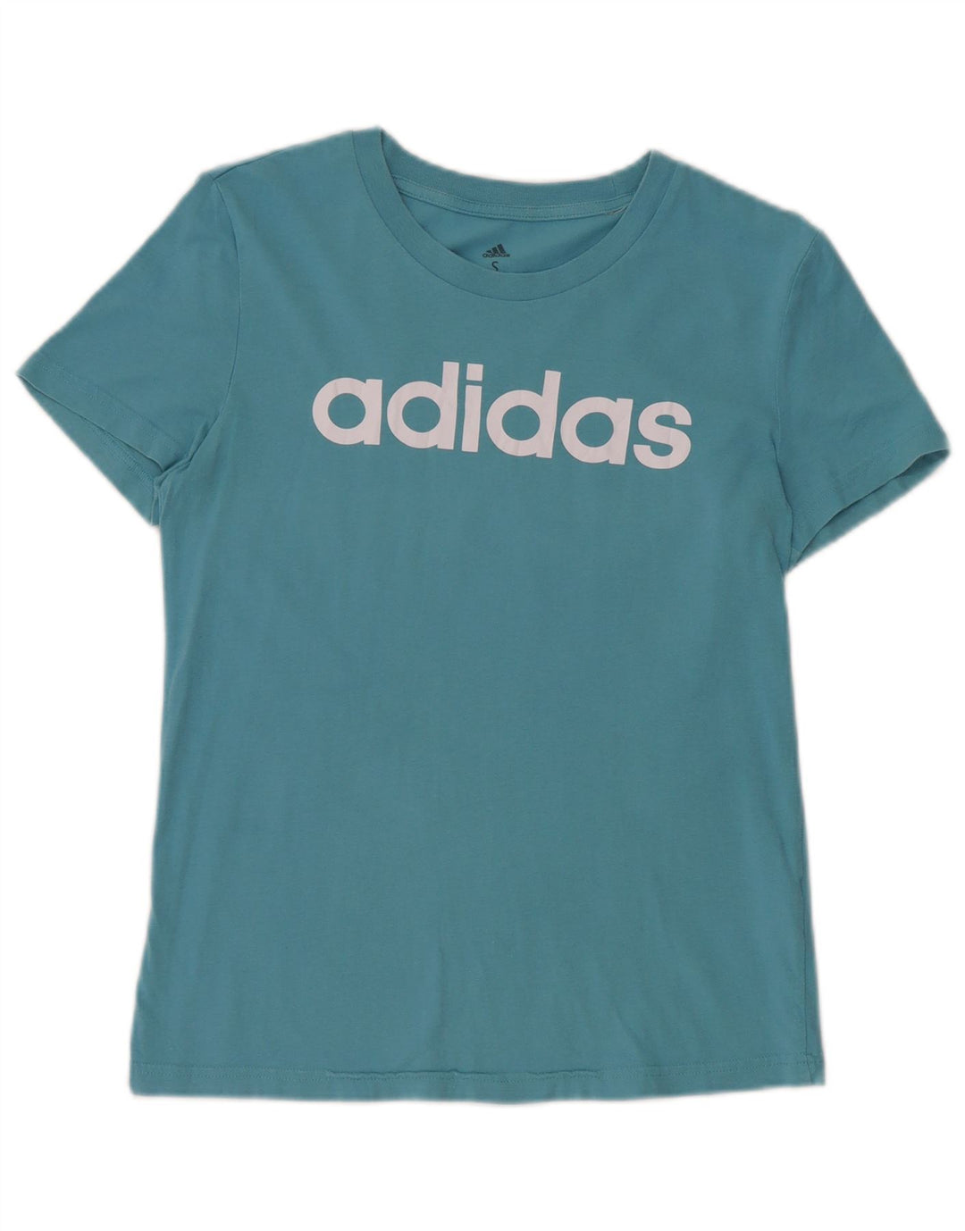 ADIDAS Grafisk T-shirt top til kvinder UK 8/10 Lille blå bomuld