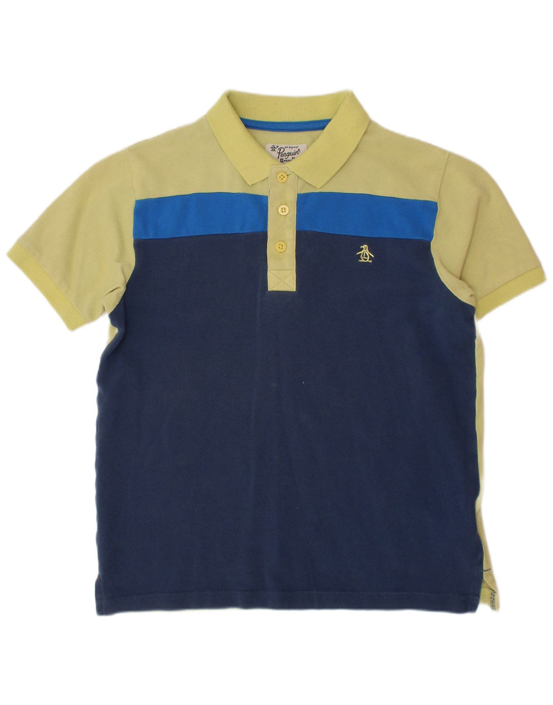 PENGUIN Boys Polo Shirt 8-9 år Grøn Colourblock Bomuld
