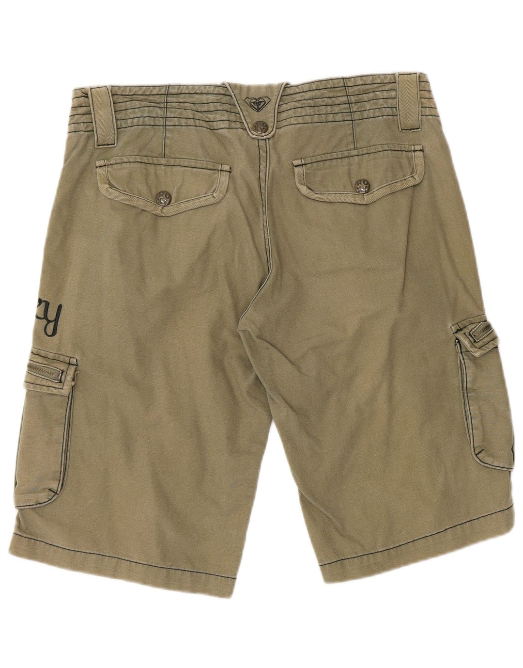 ROXY kvinders grafiske mellemhøjde cargo-shorts US 10 Large W29 Khaki Bomuld