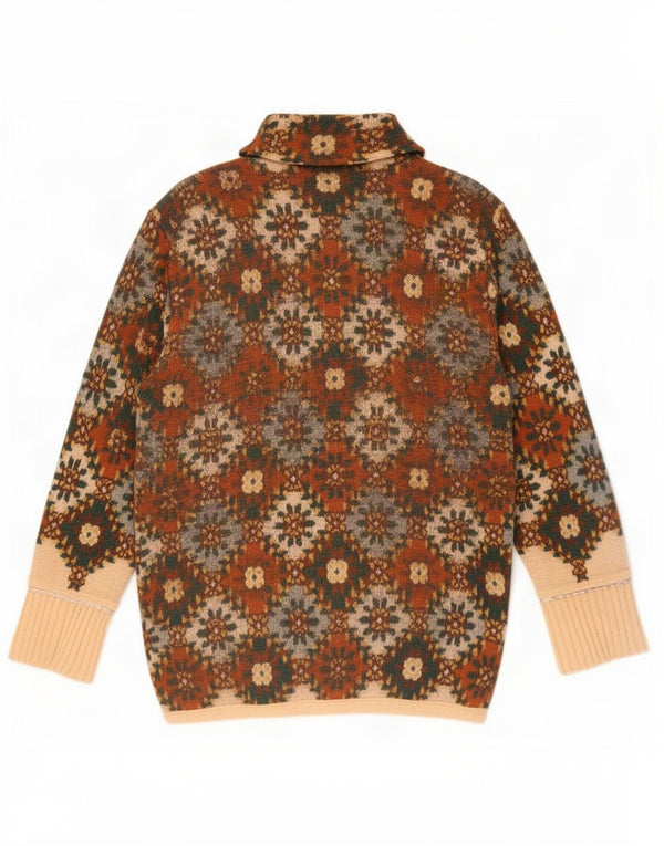 Vintage Dame Longline Cardigan Sweater UK 18 XL Grøn Geometrisk
