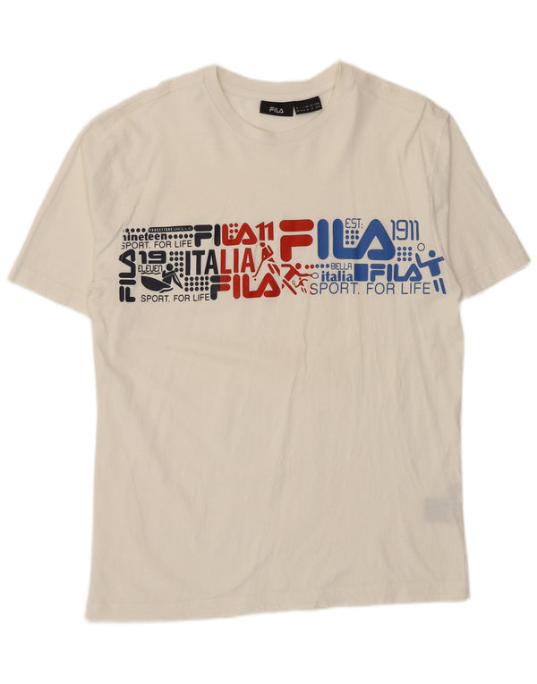 Fila Mens Graphic T-Shirt Top Medium White Cotton