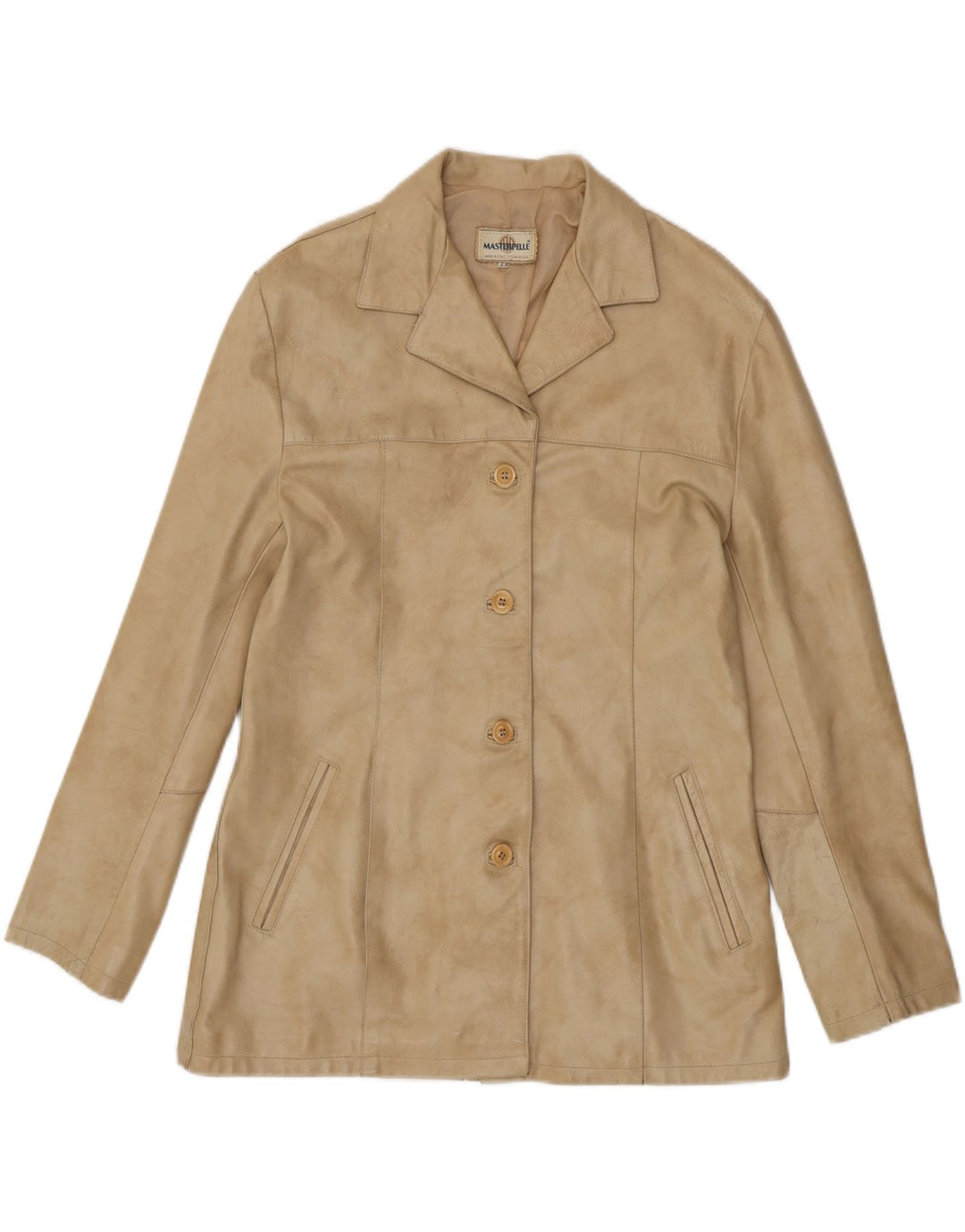 VINTAGE Womens Leather Jacket IT 50 XL Beige Leather