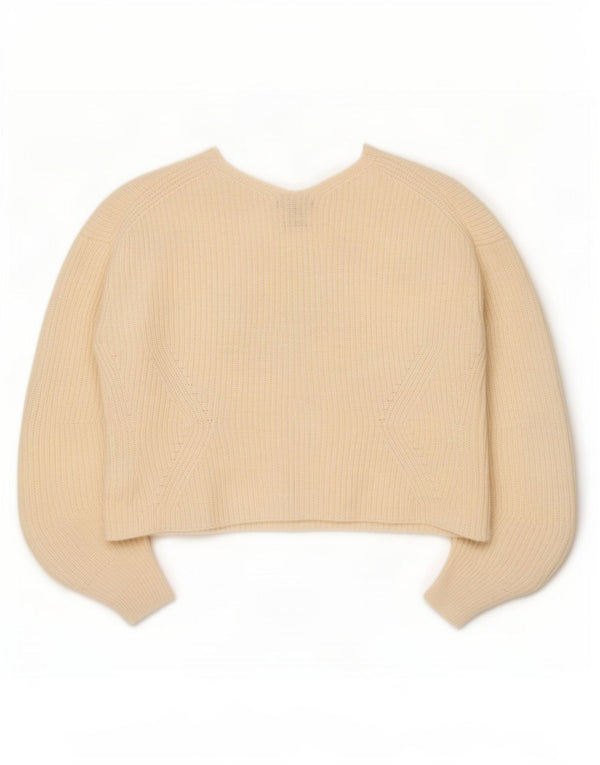 Massimo Dutti Womens Crop Oversized V-hals sweater UK 6 XS Off White