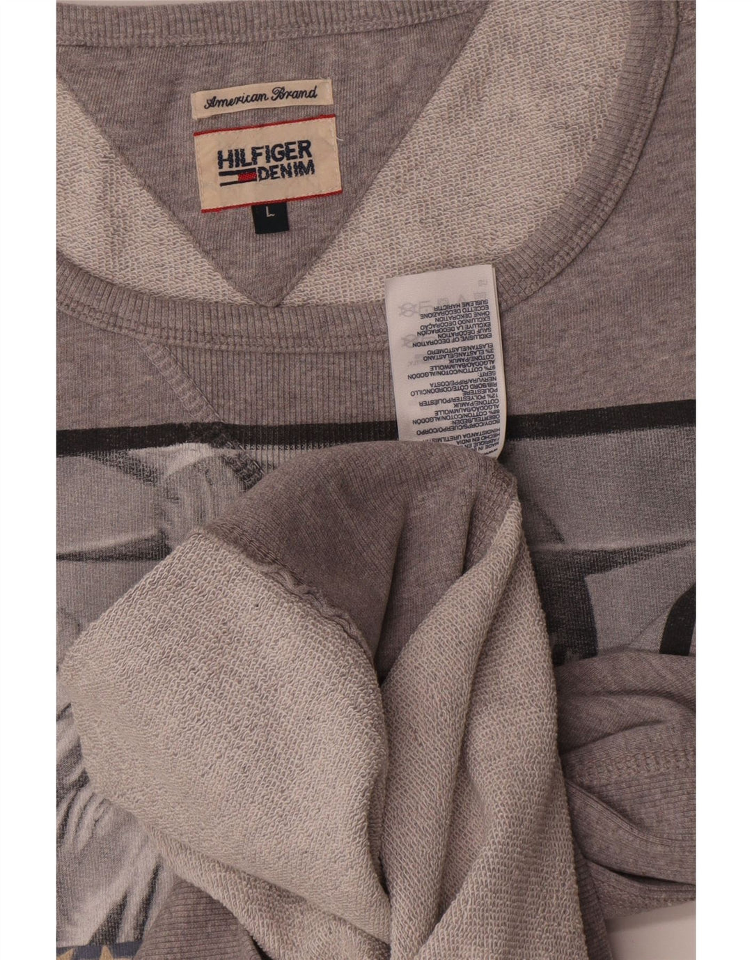 Tommy Hilfiger Herre grafisk sweatshirt Jumper Large Grå Flecked Bomuld