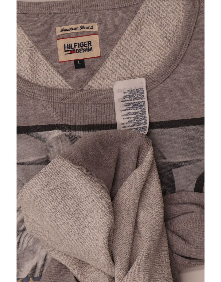 Tommy Hilfiger Herre grafisk sweatshirt Jumper Large Grå Flecked Bomuld
