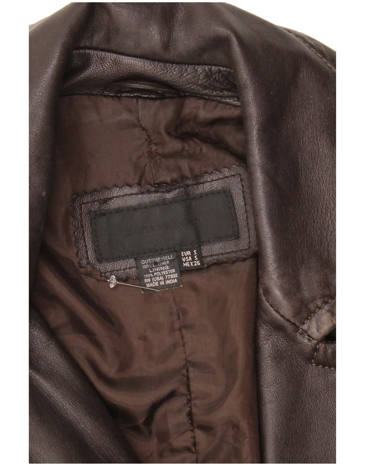 Zara læderfrakke til kvinder UK 10 Lille brunt læder