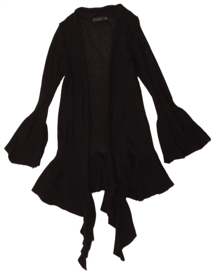 Zara Womens Longline Open Cardigan Sweater UK 12 Medium Black Bomuld