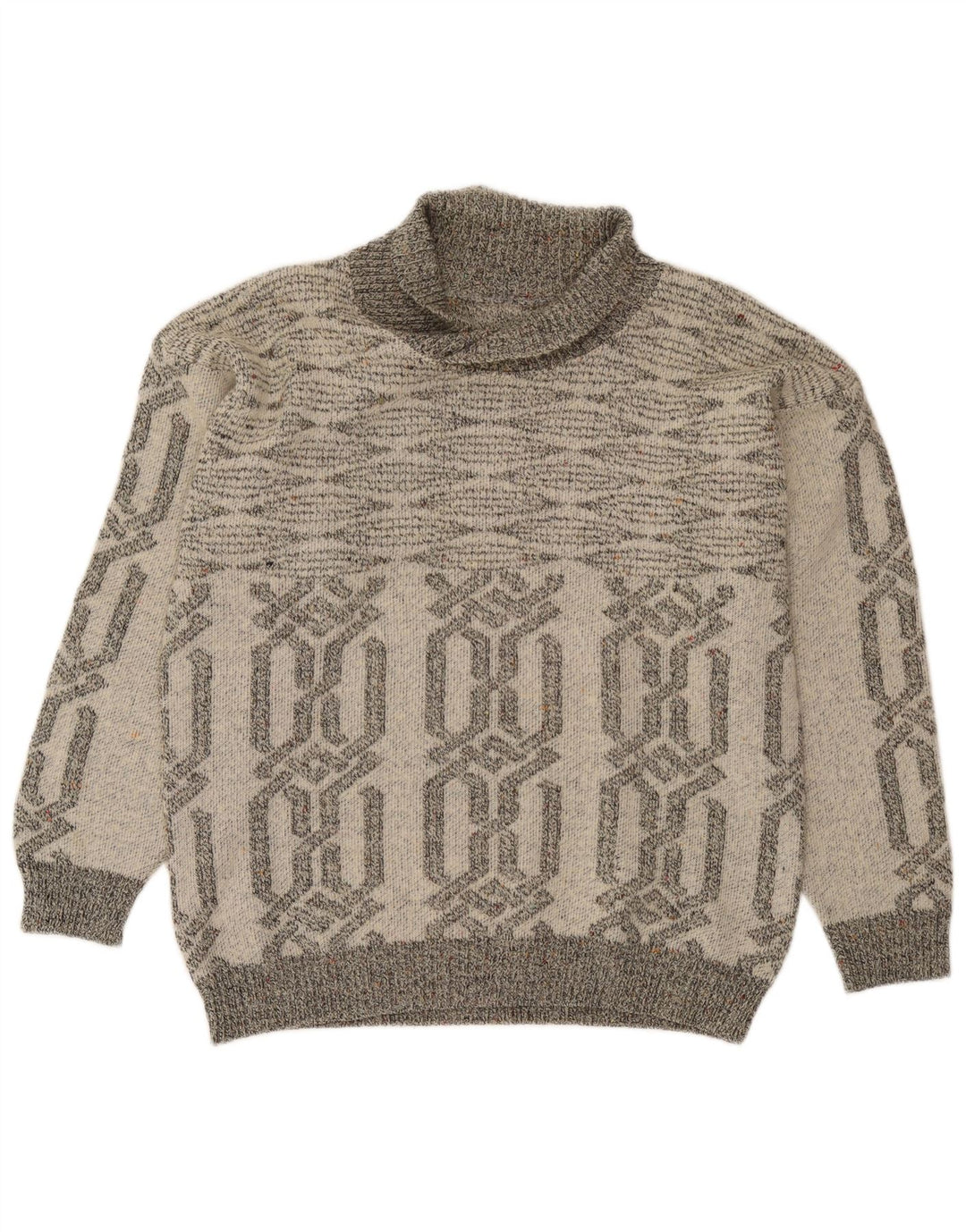 Vintage herre sjal hals sweater lille grå geometrisk akryl
