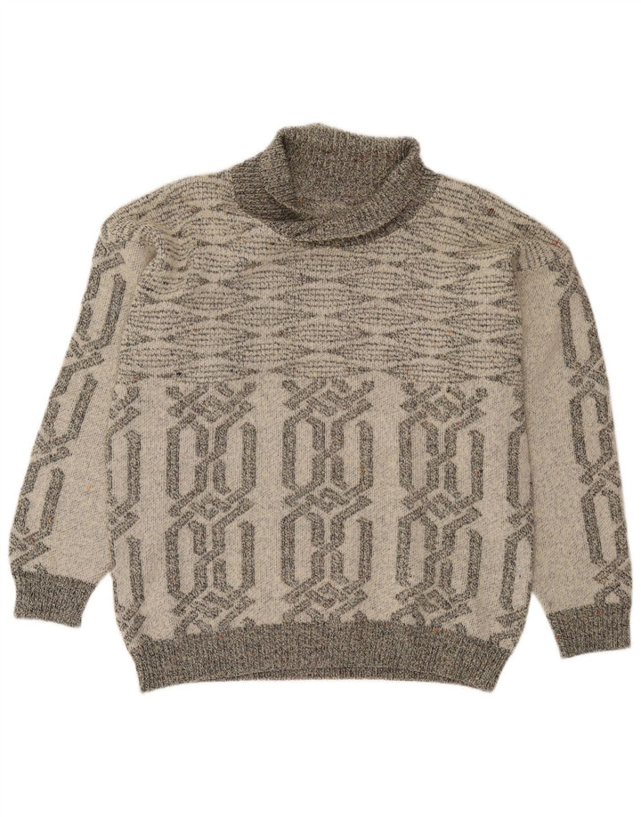 Vintage herre sjal hals sweater lille grå geometrisk akryl