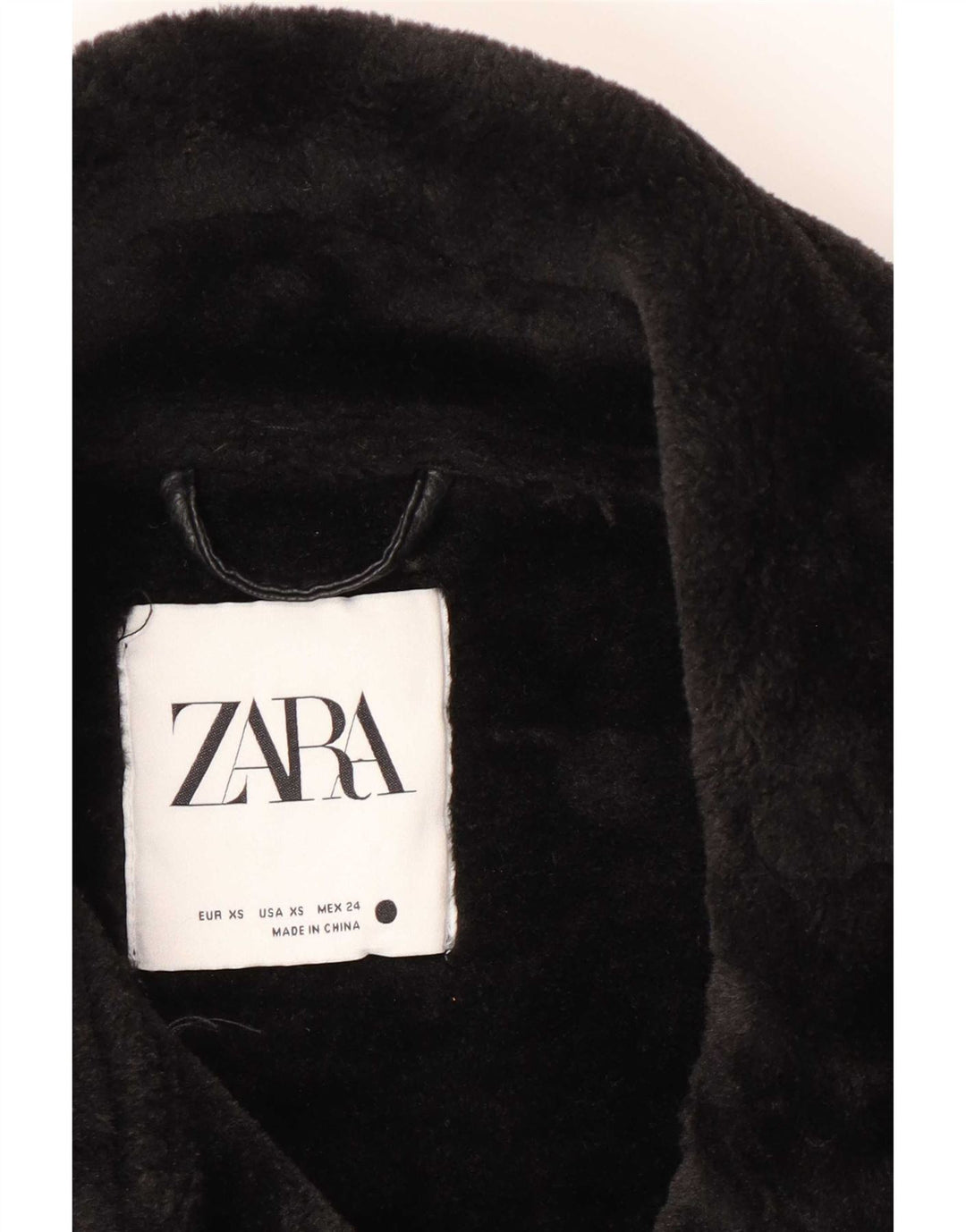 Zara Dame Oversized Loose Fit Biker Sherpa Jacket UK 6 XS Sort Polyester