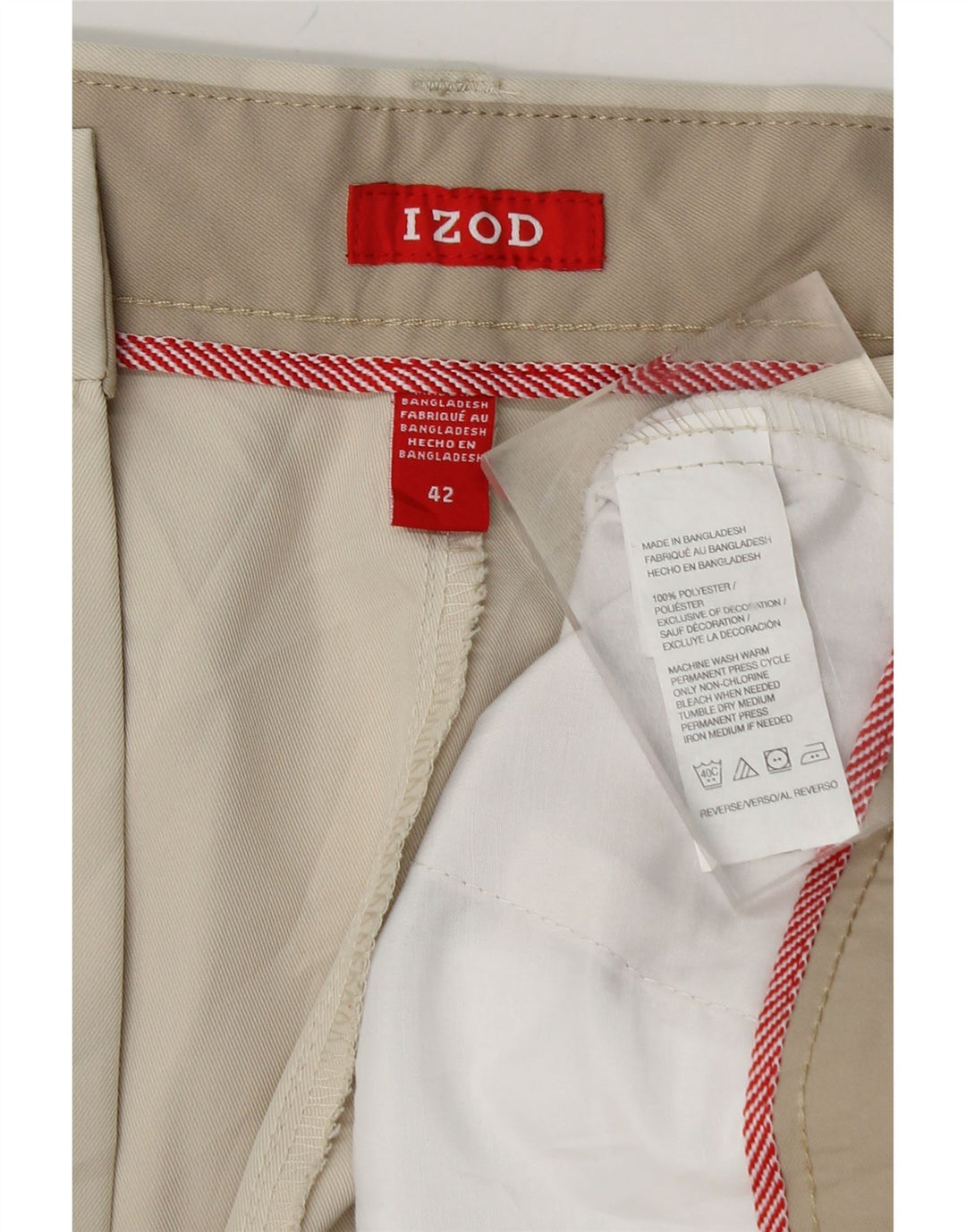 IZOD Mens Chino Shorts W42 2XL Beige Polyester Vintage Izod and Second-Hand Izod from Messina Hembry 