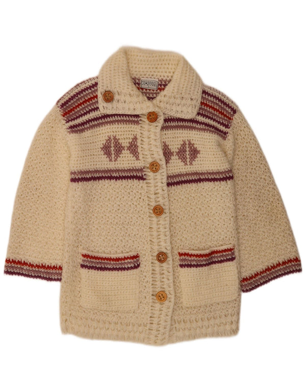 Vintage dame cardigan sweater UK 16 stor hvid stribet akryl