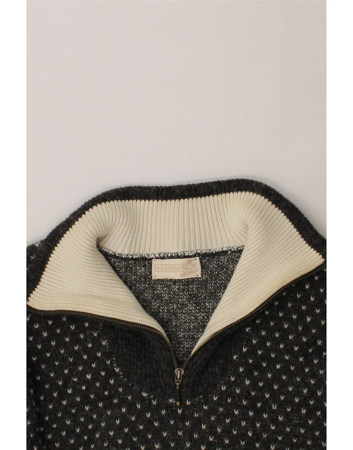 WASCHBAR Mens Zip Neck Jumper Sweater Medium Grey Spotted Wool Vintage Waschbar and Second-Hand Waschbar from Messina Hembry 