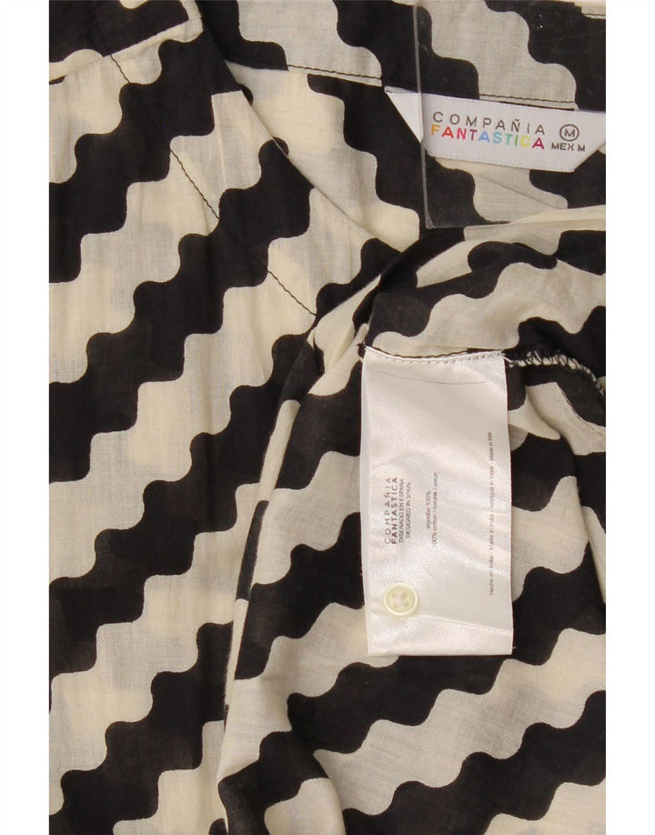 COMPANIA FANTASTICA Dame A-Line Kjole UK 14 Medium Sort Stribet Bomuld