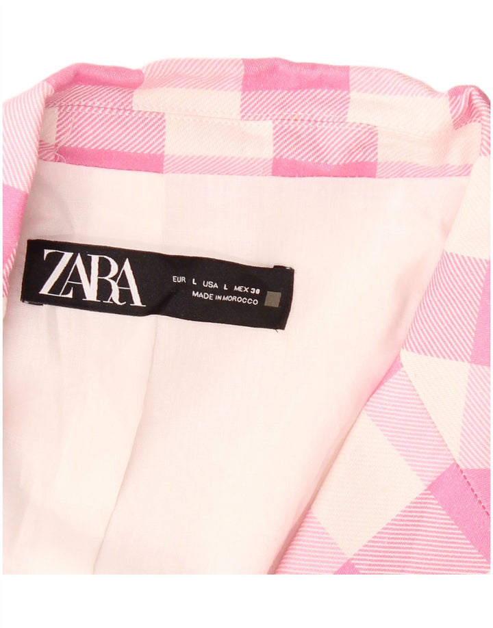 ZARA Dame 2 Button Blazer Jacket UK 16 Large Pink Gingham