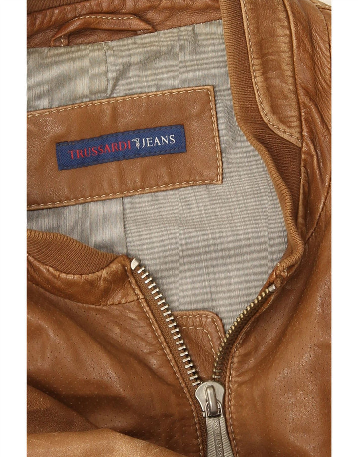 Trussardi Jeans Herre Læderjakke UK 38 Medium Brun Læder