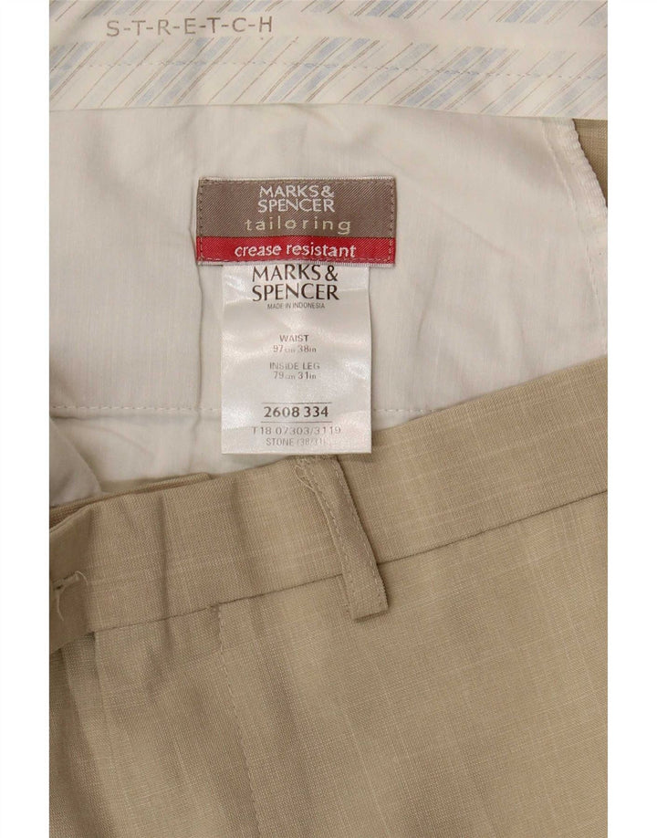 Marks & Spencer Straight Suit Bukser til mænd W38 L31 Beige Polyester