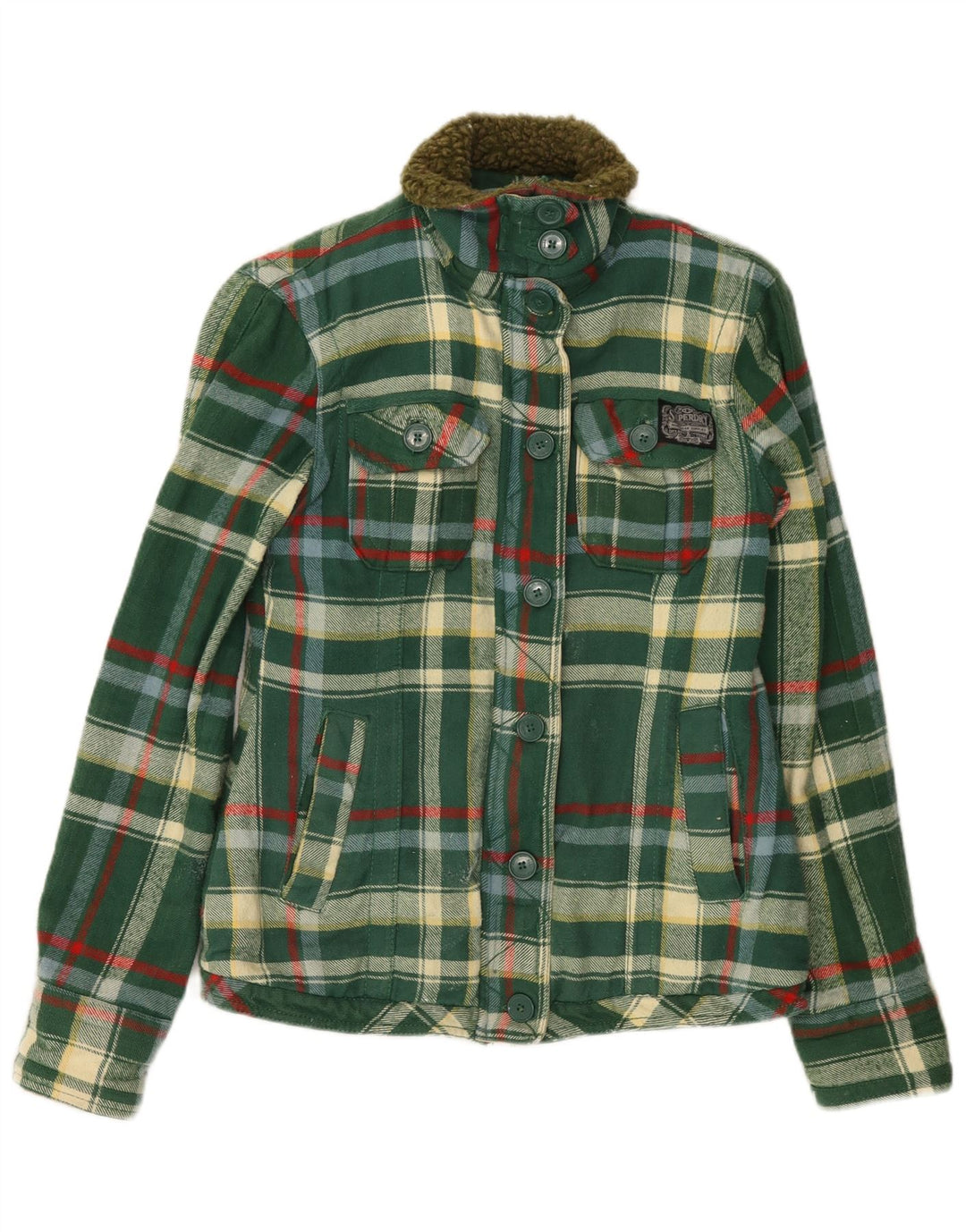 SUPERDRY Kvinder Utility Jacket UK 12 Medium Green Ternet Bomuld