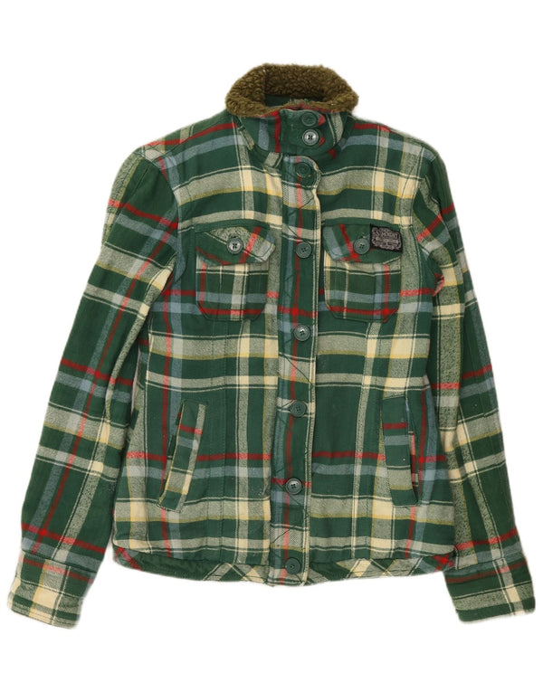 SUPERDRY Kvinder Utility Jacket UK 12 Medium Green Ternet Bomuld