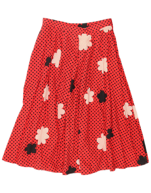 Vintage Kvinder Højtalje Plisseret Nederdel IT 44 Medium W26 Rød Blomster Bomuld