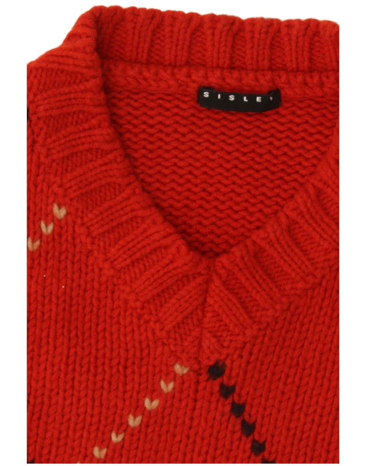 Sisley Dame Vest Tank Top UK 16 Large Red Argyle/Diamond