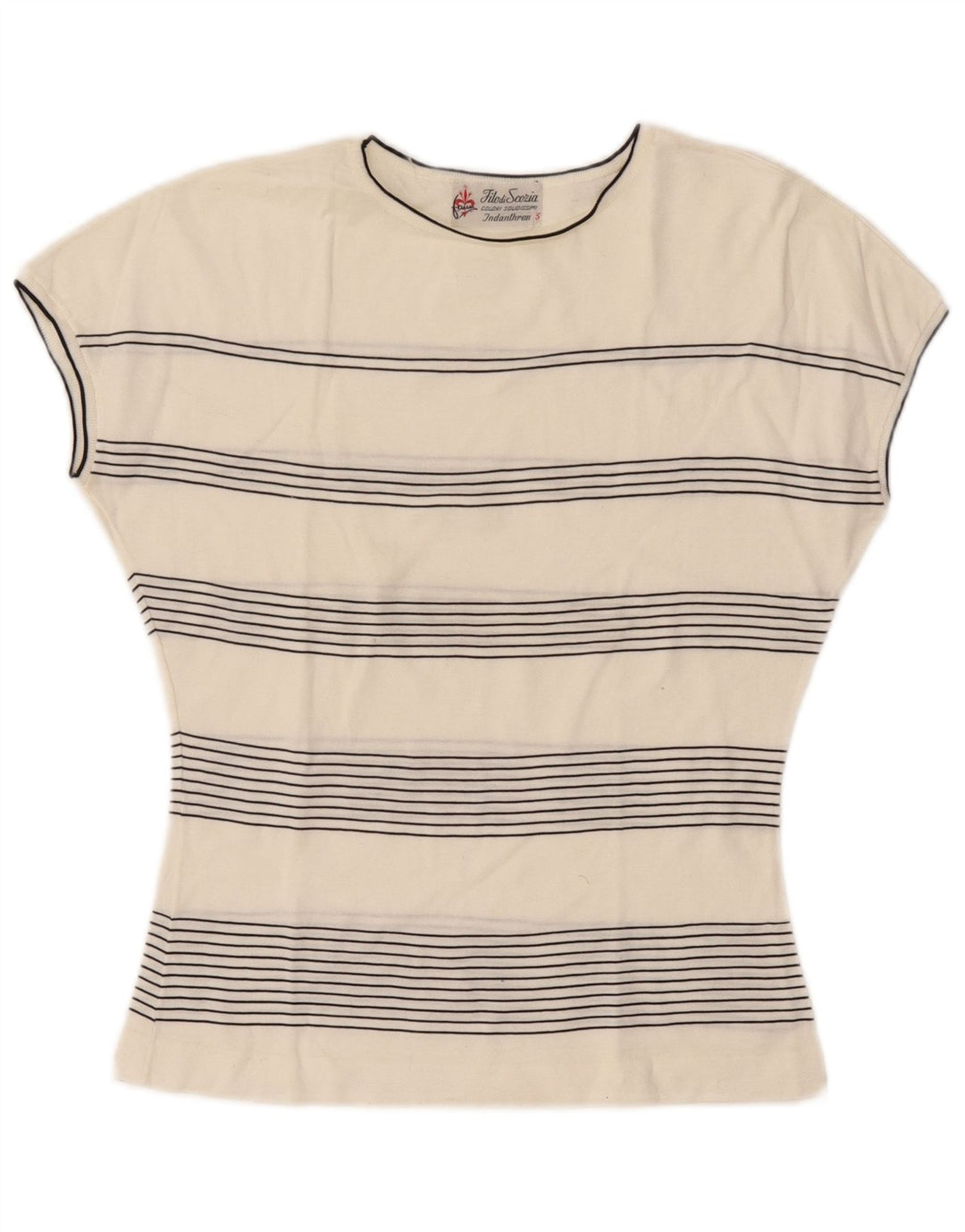 Vintage dame T-shirt top UK 12 Medium hvid stribet