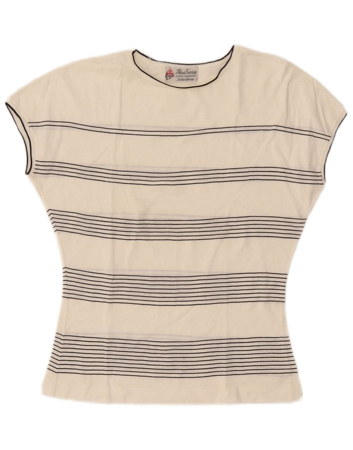 Vintage dame T-shirt top UK 12 Medium hvid stribet