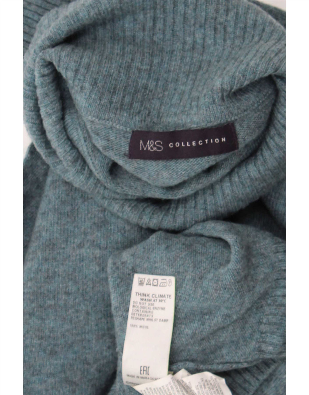 Marks & Spencer Dame Rullehals Sweater UK 14 Medium Blue Wool