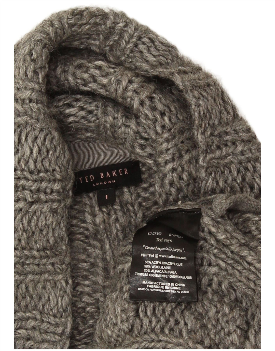 Ted Baker Dame Oversized Cardigan Sweater Størrelse 1 XS Grå Akryl