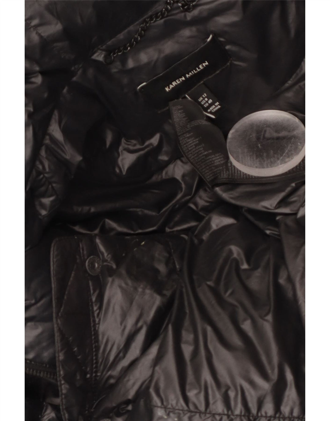 Karen Millen Dame Hætte Polstret Frakke UK 12 Medium Sort Nylon