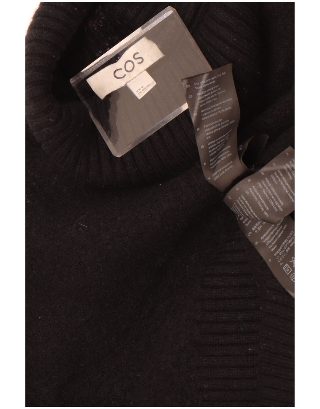 Cos Dame 3/4-ærmet Crop Roll Neck sweater UK 14 Medium Sort Uld
