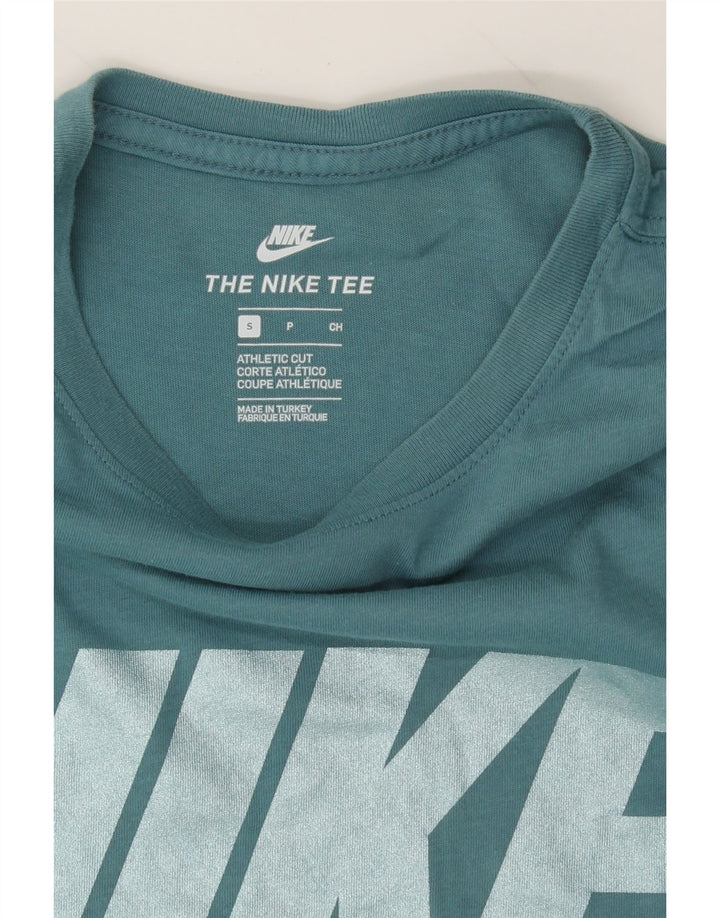 NIKE Mens Athletic Cut Graphic T-Shirt Top Small Blue Cotton Vintage Nike and Second-Hand Nike from Messina Hembry 
