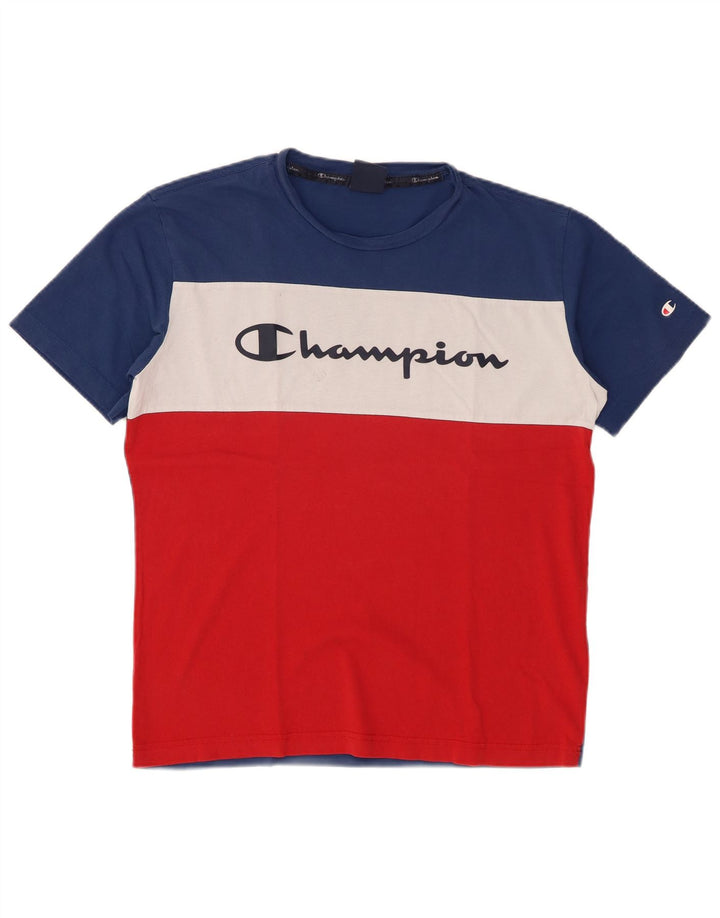 Champion Herre grafisk T-shirt Top Medium Flerfarvet Colourblock Bomuld