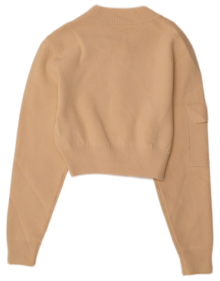 Zara Womens Crop Cardigan Sweater UK 10 Small Beige Polyamid