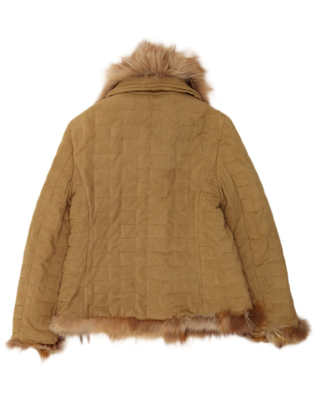Vintage polstret hættejakke til kvinder UK 16 Stor beige polyester