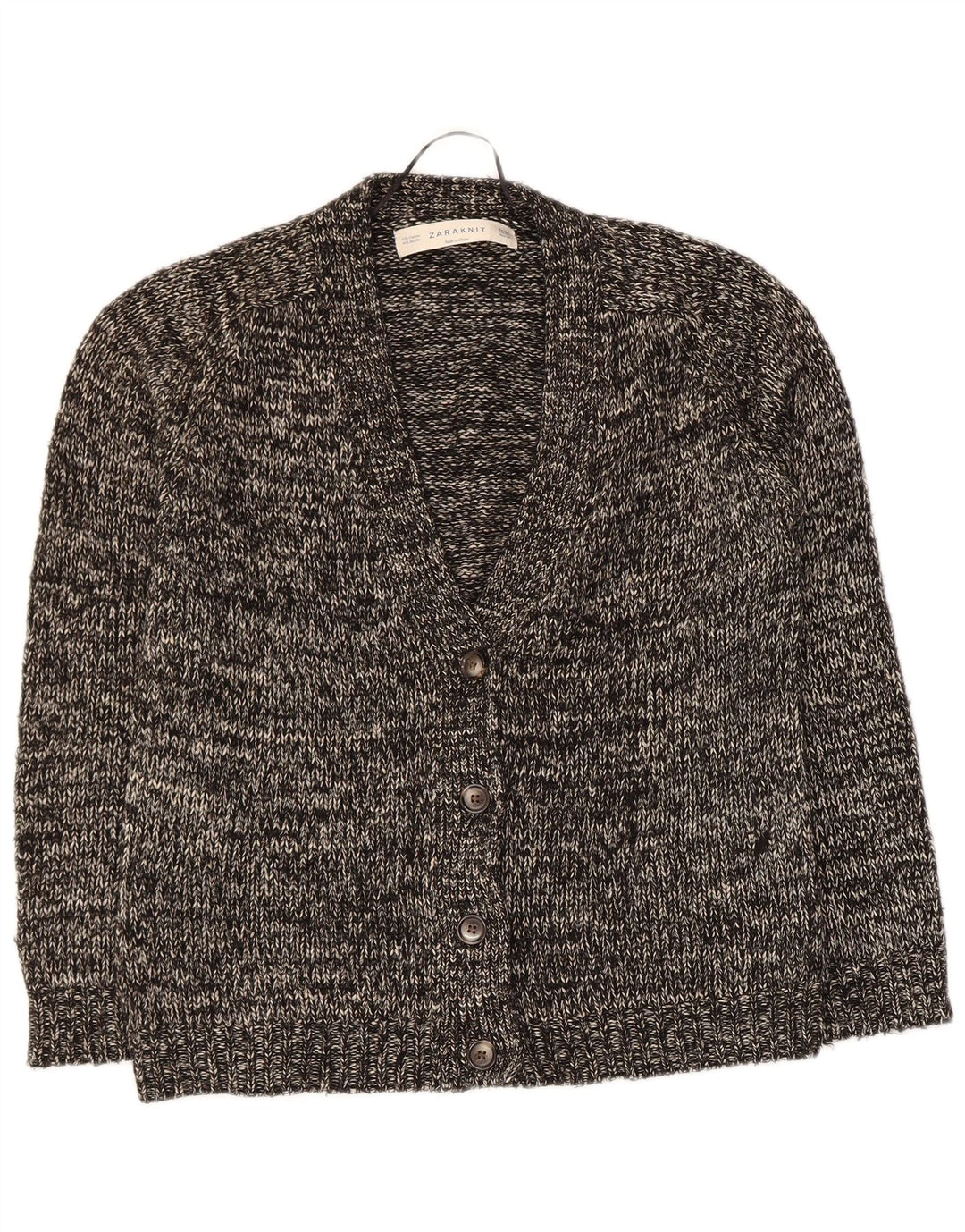 Zara Dame Cardigan Sweater UK 14 Medium Sort Flecked Bomuld