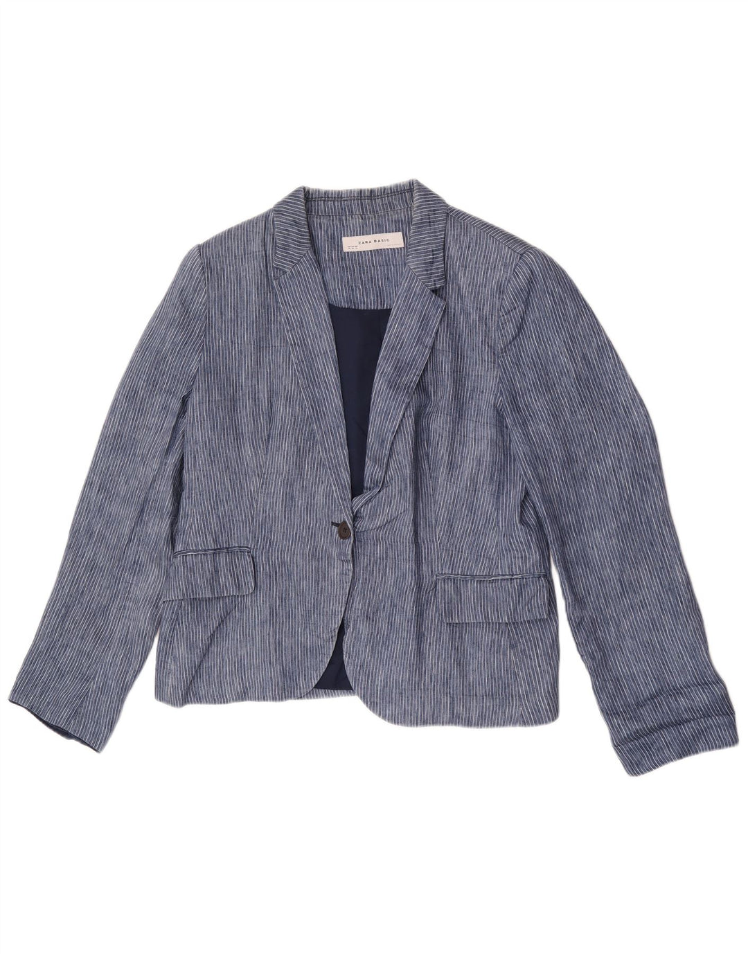 Zara Dame 1 Knap Blazer Jacket UK 18 XL Blå Nålestribet Polyester